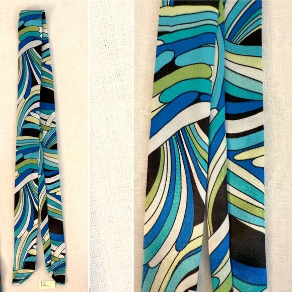 Slim Scarf 34 in Abstract Swirl Print Hair Accessory Blue Green Black White No27 - Picture 2 of 7